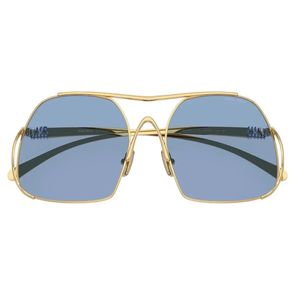 New MIU MIU Sunglasses MU A55S 5AK30U Gold Metal Square Blue Lens Oversized